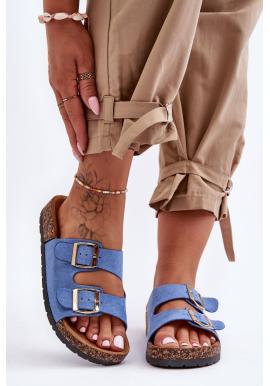 Modré pantofle s přezkami pro dámy