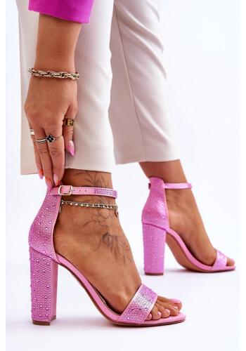 Růžové sandály se zirkony na podpatku