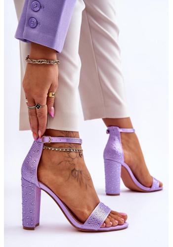 Dámské fialové sandály se zirkony na podpatku