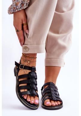 Kožené černé sandály pro dámy