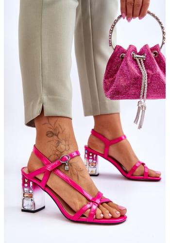 Růžové sandály s krystaly na podpatku