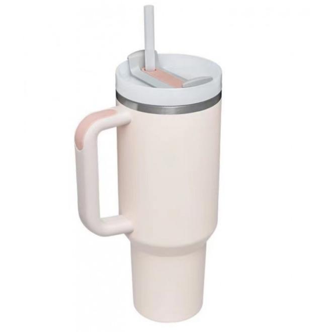 Levně Růžový termohrnek s brčkem, CUP02