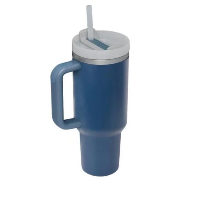 Levně Velký tmavě modrý termohrnek s brčkem, CUP05