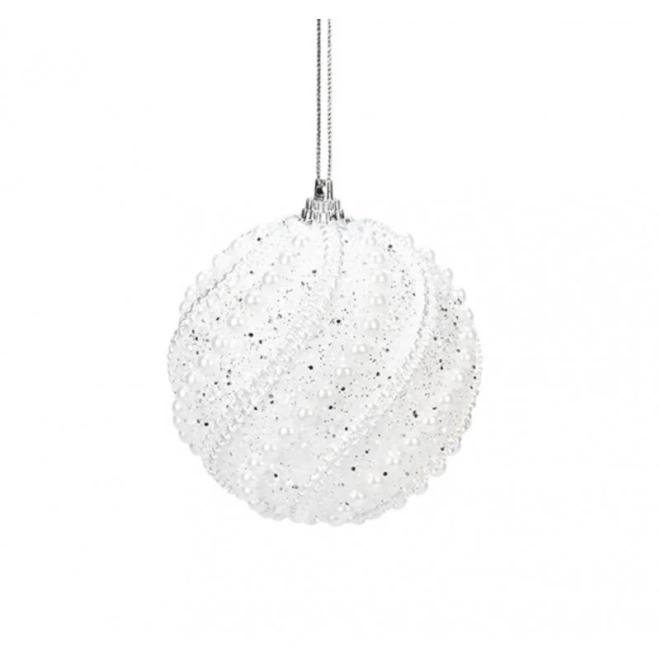 Levně Bílá vánoční koule s perlami, KSN148