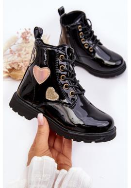 Dívčí černé boty s ozdobou