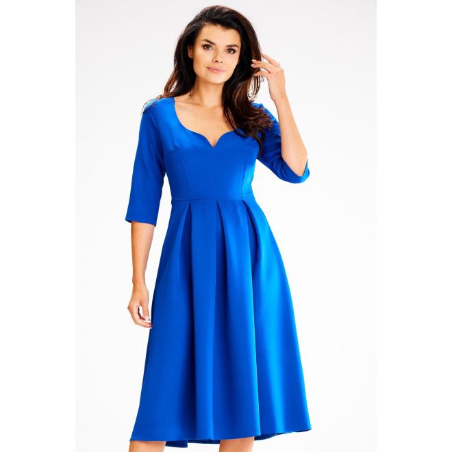 Levně Dámské modré rozšířené šaty s výstřihem, A583 L