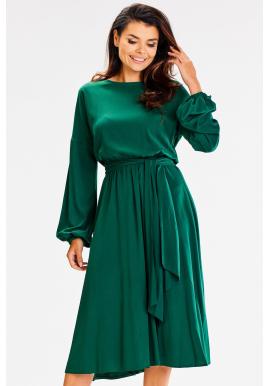 Dámské volné zelené šaty se širokou stuhou