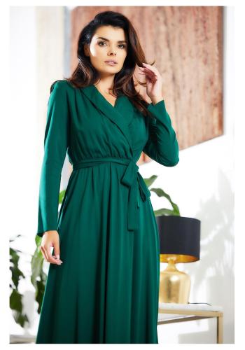 Zelené dámské šaty se šálovým límcem