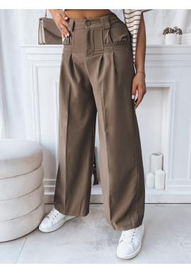 Khaki široké kalhoty s vysokým pasem