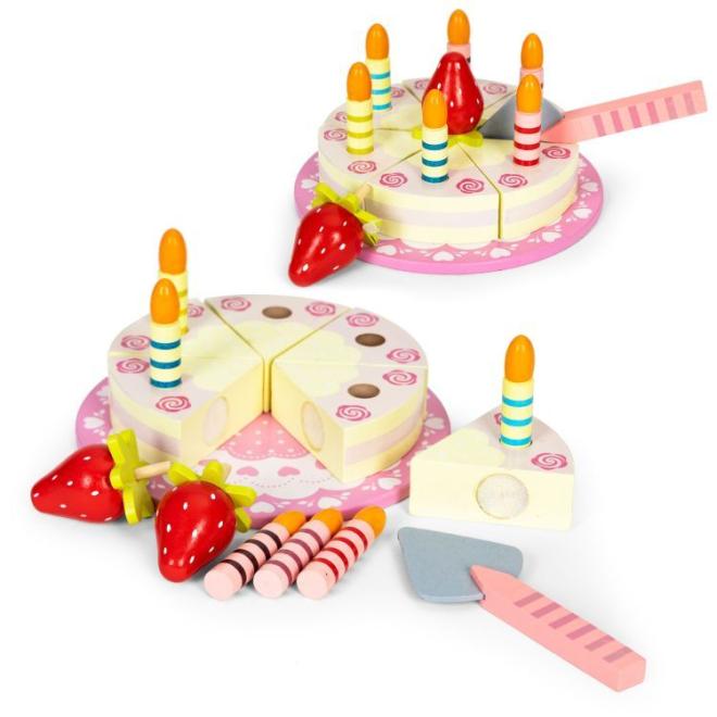 Levně Sada dřevěného dortu na suchý zip, ovocných svíček pro děti, multi__TL10032