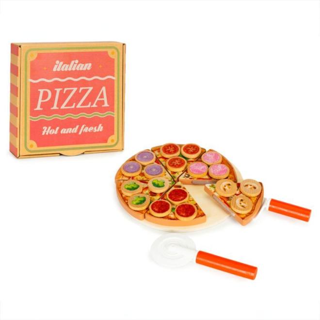 Levně Dřevěná pizza na krájení se suchým zipem pro děti, multi__TL733030