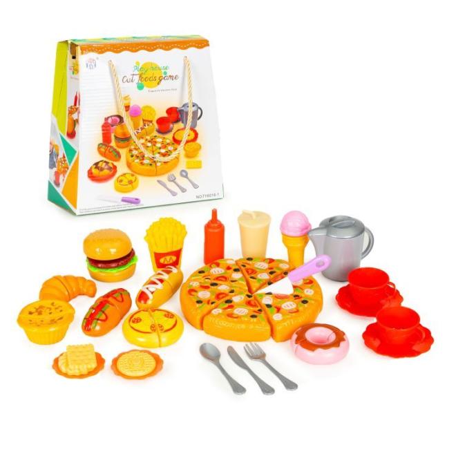 Levně Fast food pizza hranolky hotdog sada hraček pro děti se suchým zipem, multi__HC429510