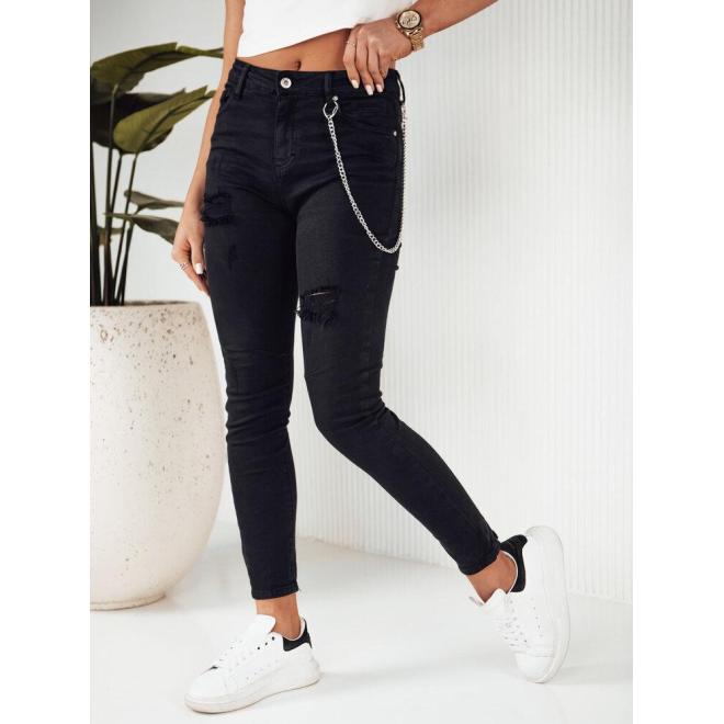 Černé dámské džíny s řetízkem