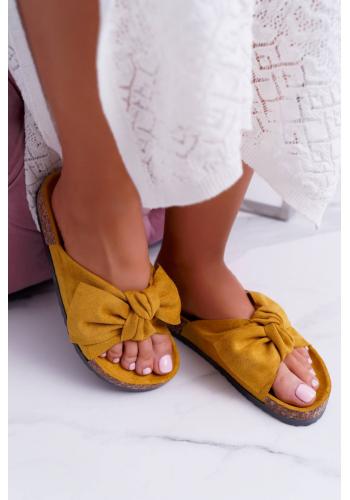 Žluté semišové pantofle s mašlí pro dámy