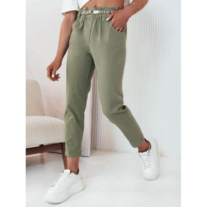 Dámské zelené látkové kalhoty s vysokým pasem, uy2100-UNI UNI
