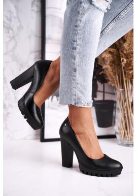 Černé kožené dámské lodičky