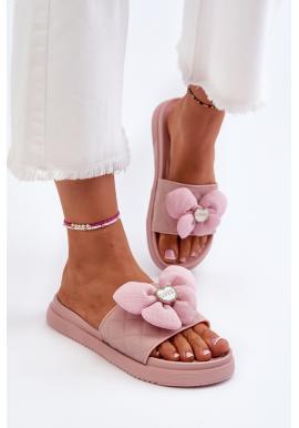 Růžové dámské pantofle s mašlí