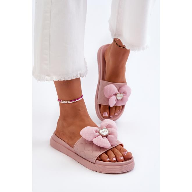 Růžové dámské pantofle s mašlí