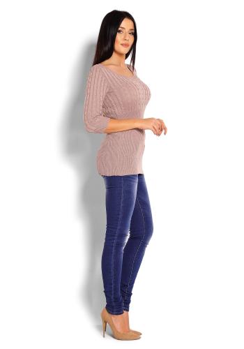 Modrý vypasovaný sveter s 3/4 rukávmi pre dámy