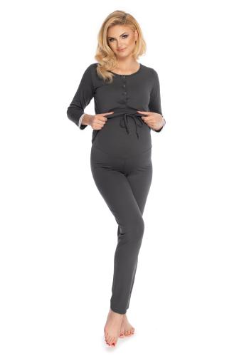 Tmavošedé těhotenské a kojící pyžamo s kalhotami s břišním panelem