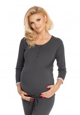 Tmavošedé těhotenské a kojící pyžamo s kalhotami s břišním panelem