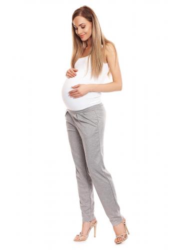 Těhotenské kalhoty cigaretového střihu se zvýšeným pasem ve světle šedé barvě