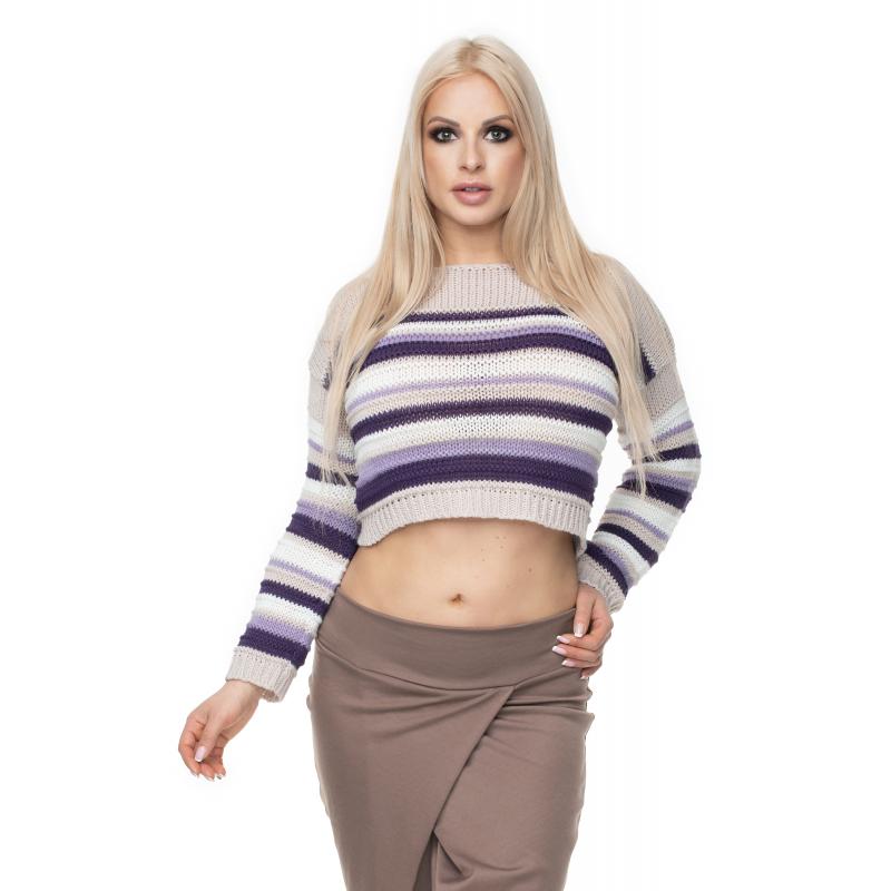 Levně Barevný krátký svetr s fialovými pásy pro dámy, PKB832 70017 UNI