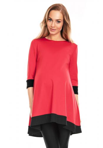 Červené mini asymetrické šaty s lemem pro těhotné