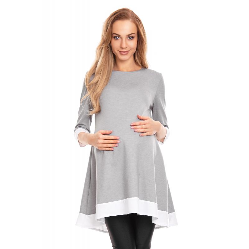 Levně Těhotenské mini asymetrické šaty s lemem v šedé barvě, PKB839 0125 SKL,L/XL L/XL
