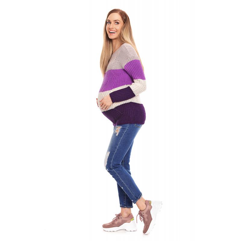 Tehotenský sveter trojfarebný - modrá