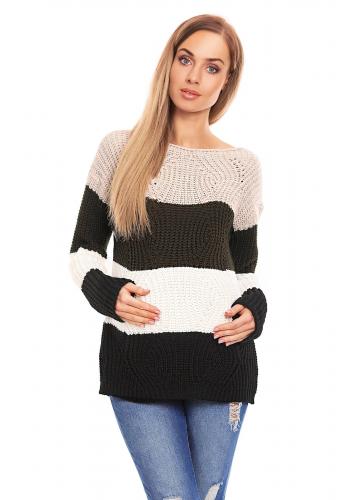Čtyřbarevný svetr pruhovaný - kaki pro těhotné