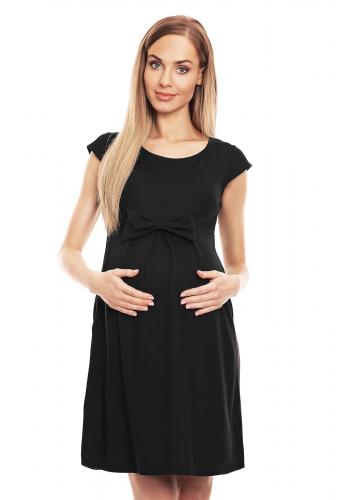 Černé elegantní rozšířené šaty s mašlí pro těhotné