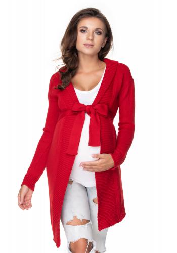 Červený dlhý kardigán/plášť s viazaním okolo pása pre dámy