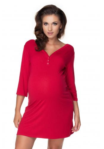 Těhotenská a kojící noční košile na krmení s knoflíky na hrudi a 3/4 rukávy v bordó barvě