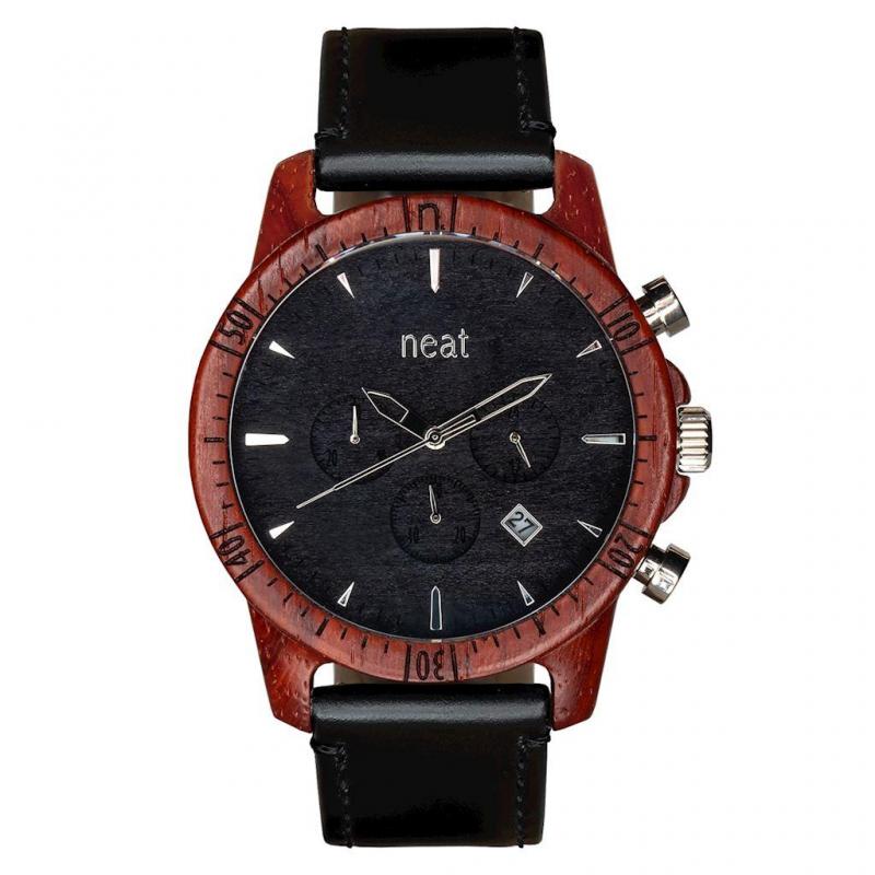Levně Pánské dřevěné hodinky s koženým páskem v černé barvě, N085