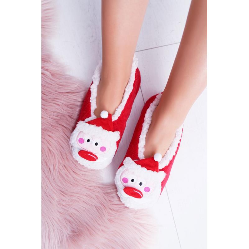 Červené vianočné papuče so Santa Clausom pre dámy