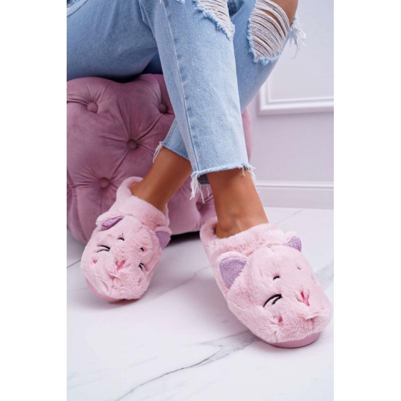Ružové mačacie papuče s ušami pre dámy