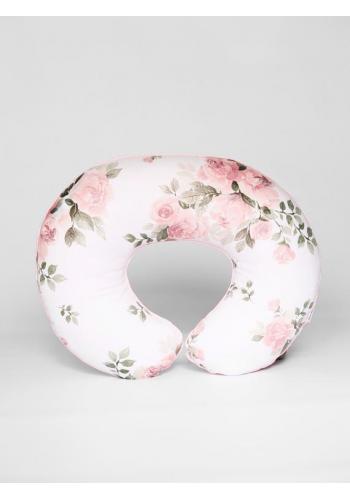 Bílý kojící polštář ve tvaru C - květy