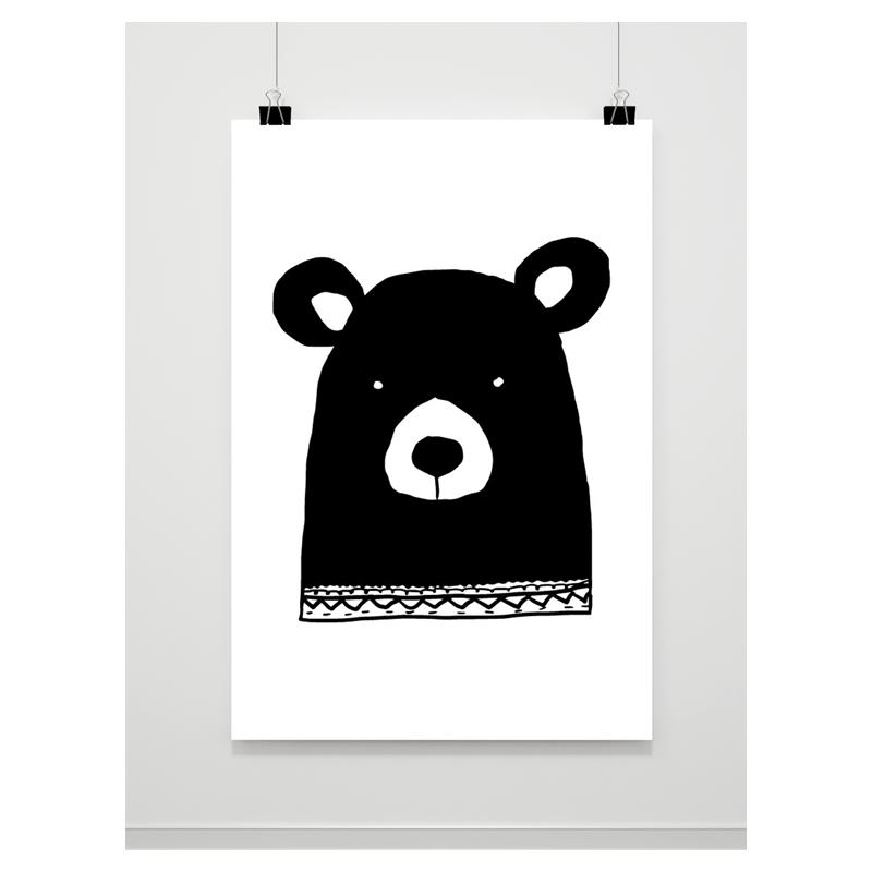 Levně Černobílý dekorační plakát s medvědem, PP178 A3