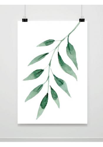 Jemný bílý plakát na stěnu s motivem zeleného listu