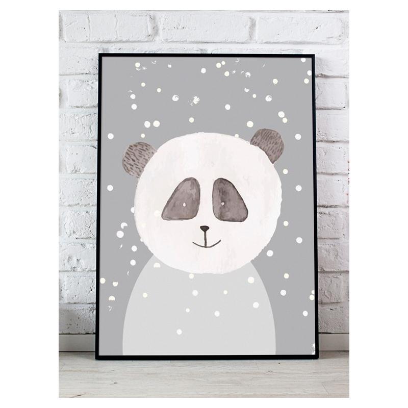 Šedý dekorační plakát se zimním motivem pandy
