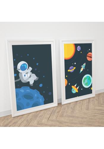 Dekorační sada dětských plakátů s kosmonautem a vesmírem