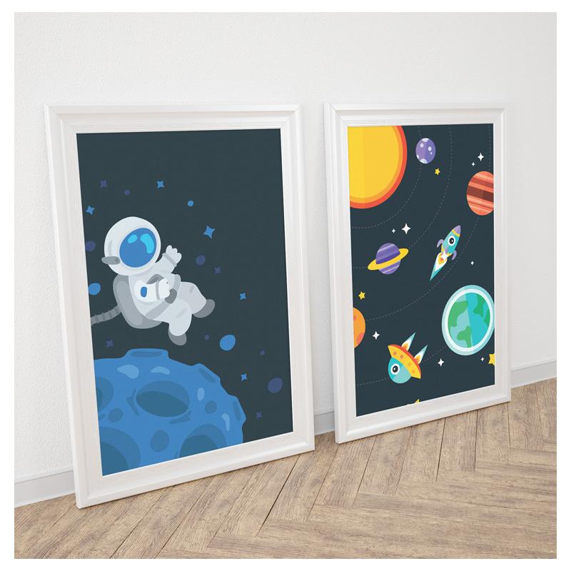 Levně Dekorační sada dětských plakátů s kosmonautem a vesmírem, PP245 A4