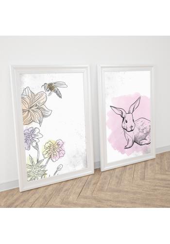 Dětská sada plakátů s motivem květů a králíka