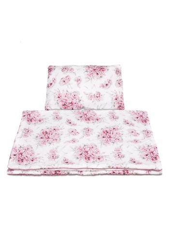 Bavlnená detská posteľná sada s výplňou - Ružové kvety