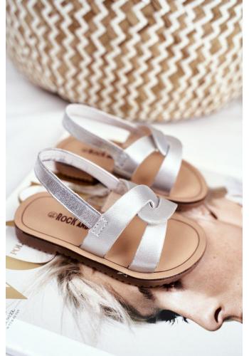 Nazouvací dětské sandály stříbrné barvy s gumičkou