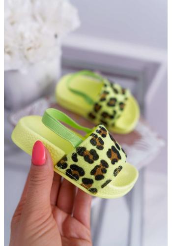 Třpytivé dívčí pantofle limetkové barvy s leopardím vzorem