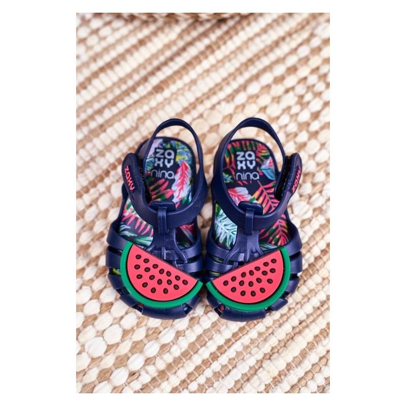 Dětské modré sandály na suchý zip s melounem