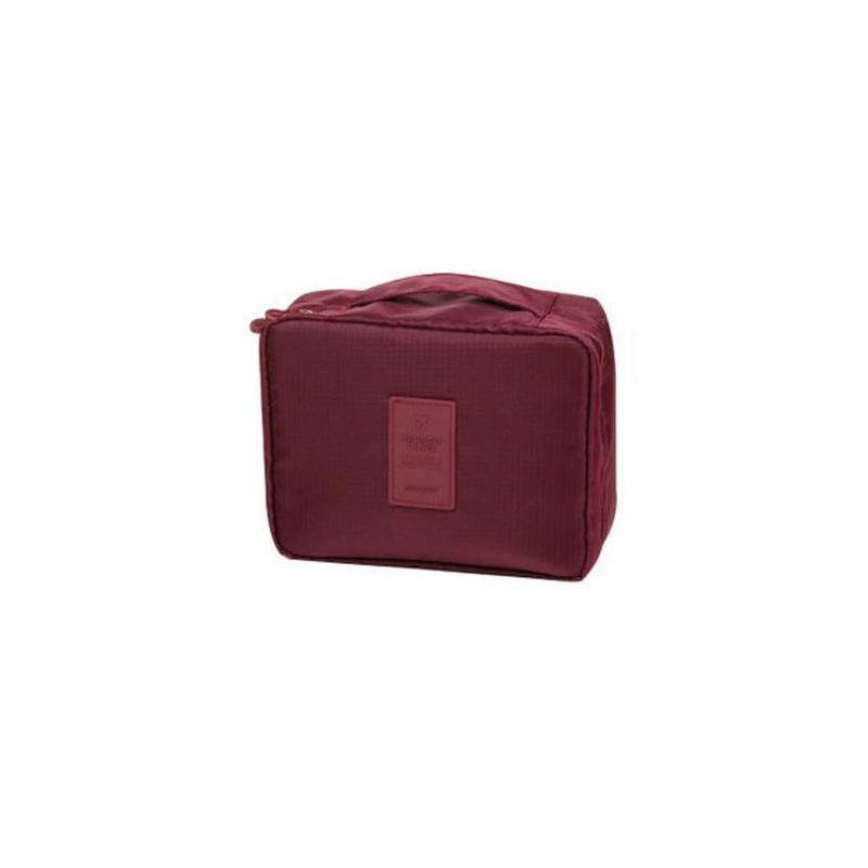 Unisex kosmetická taška s množstvím kapes vínové barvy