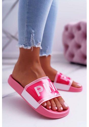 Stylové dámské pantofle s nápisem v světle růžové barvě